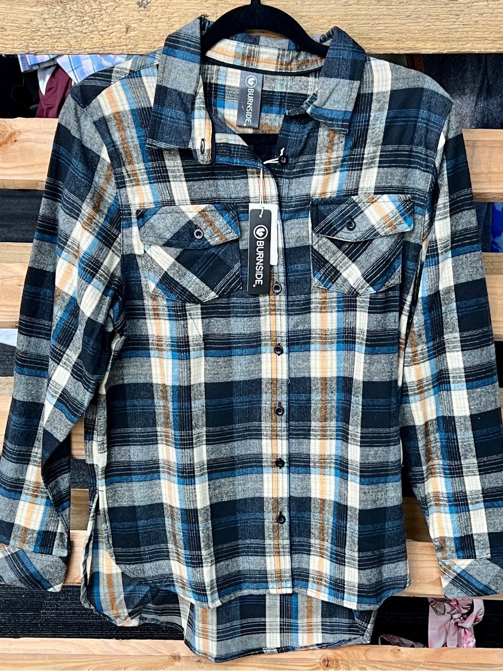 burnside Blue, Black & Cream Plaid Button-Down Shirt